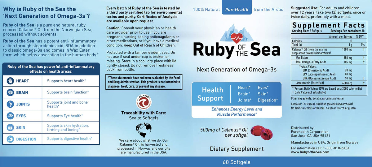 3 Month Subscription -- Ruby of the Sea® Oil 500mg - 180 softgels.  FREE SHIPPING!